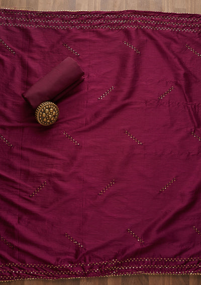 Wine Sequins Georgette Designer Semi-Stitched Salwar Suit - Koskii