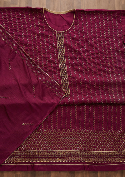 Wine Sequins Georgette Designer Semi-Stitched Salwar Suit - Koskii