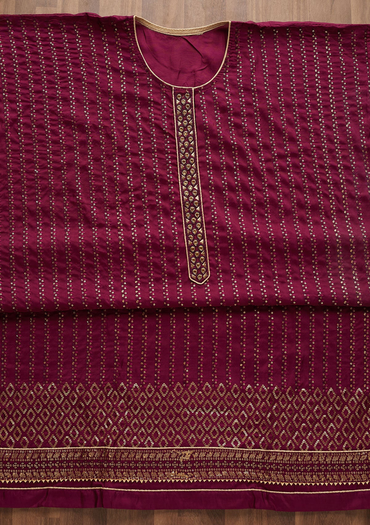 Wine Sequins Georgette Designer Semi-Stitched Salwar Suit - Koskii