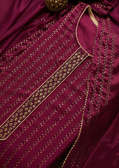 Wine Sequins Georgette Designer Semi-Stitched Salwar Suit - Koskii