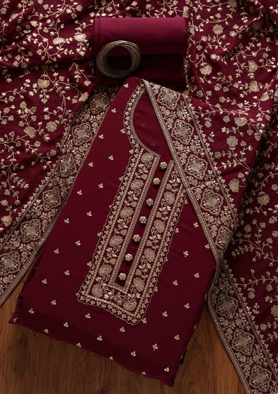 Wine Sequins Georgette Designer Unstitched Salwar Suit - koskii