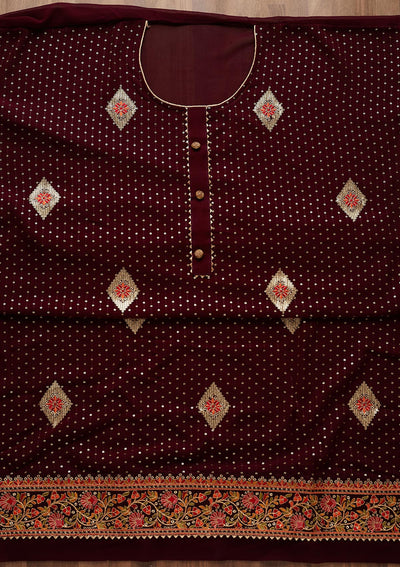 Wine Sequins Georgette Designer Unstitched Salwar Suit - Koskii