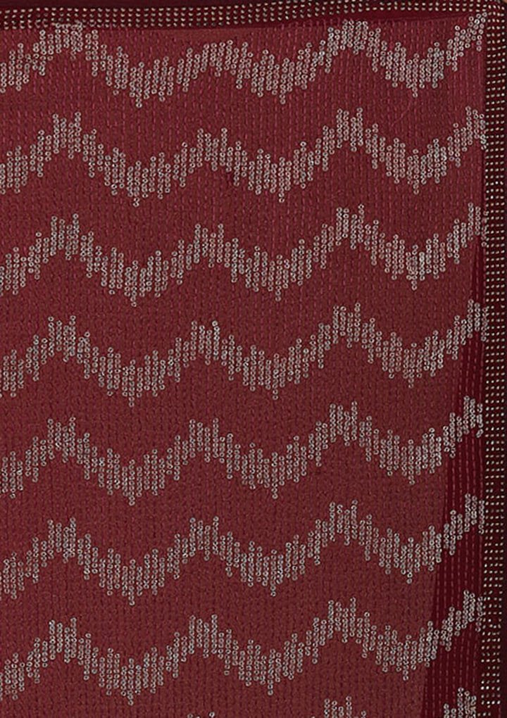 Wine Sequins Georgette Designer Saree-Koskii