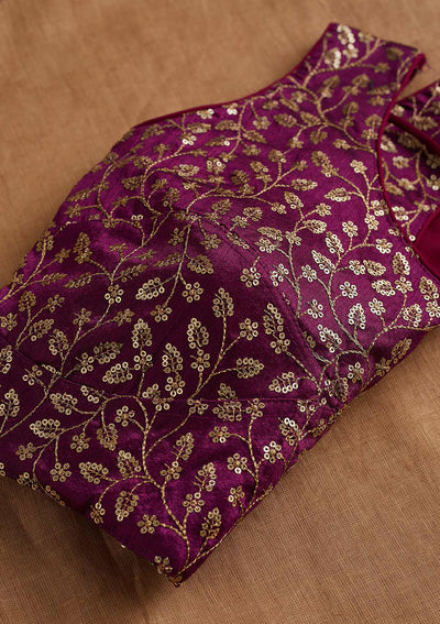 Purple Sequins Raw Silk Blouse-Koskii