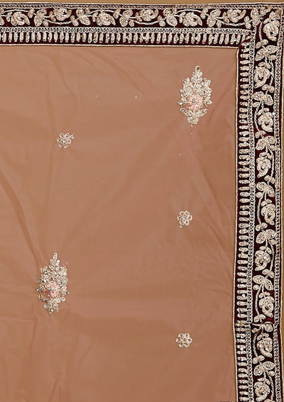 Wine Silver Stonework Velvet Designer Semi-Stitched Lehenga - koskii