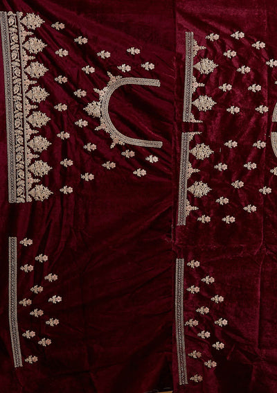 Wine Silver Stonework Velvet Designer Semi-Stitched Lehenga - koskii