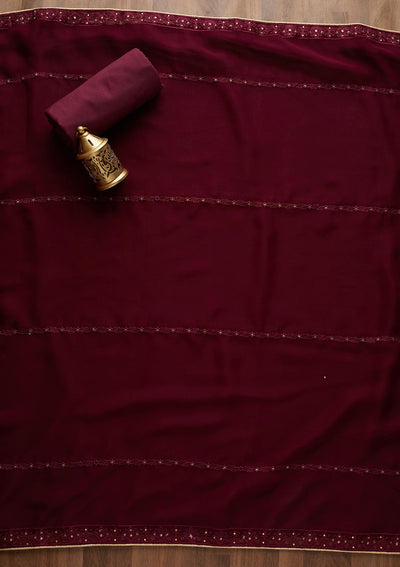 Wine Stonework Georgette  Unstitched Salwar Suit - Koskii
