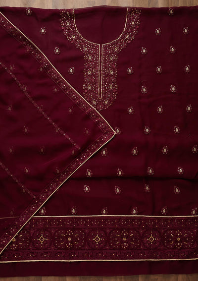 Wine Stonework Georgette  Unstitched Salwar Suit - Koskii