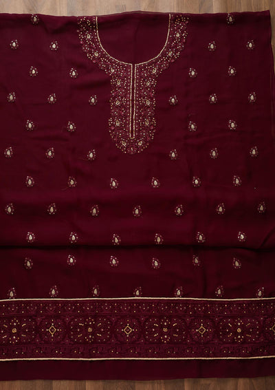 Wine Stonework Georgette  Unstitched Salwar Suit - Koskii