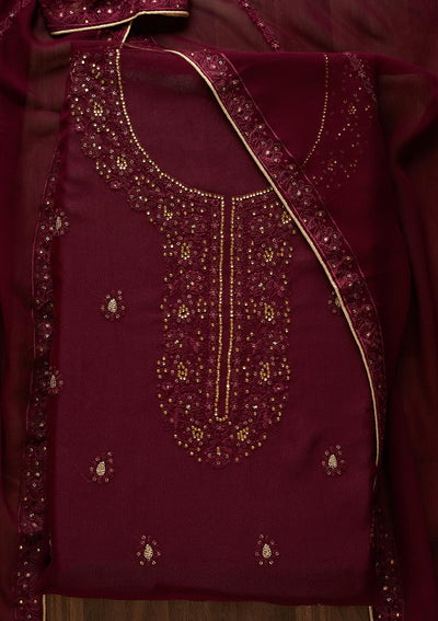 Wine Stonework Georgette  Unstitched Salwar Suit - Koskii