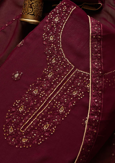 Wine Stonework Georgette  Unstitched Salwar Suit - Koskii