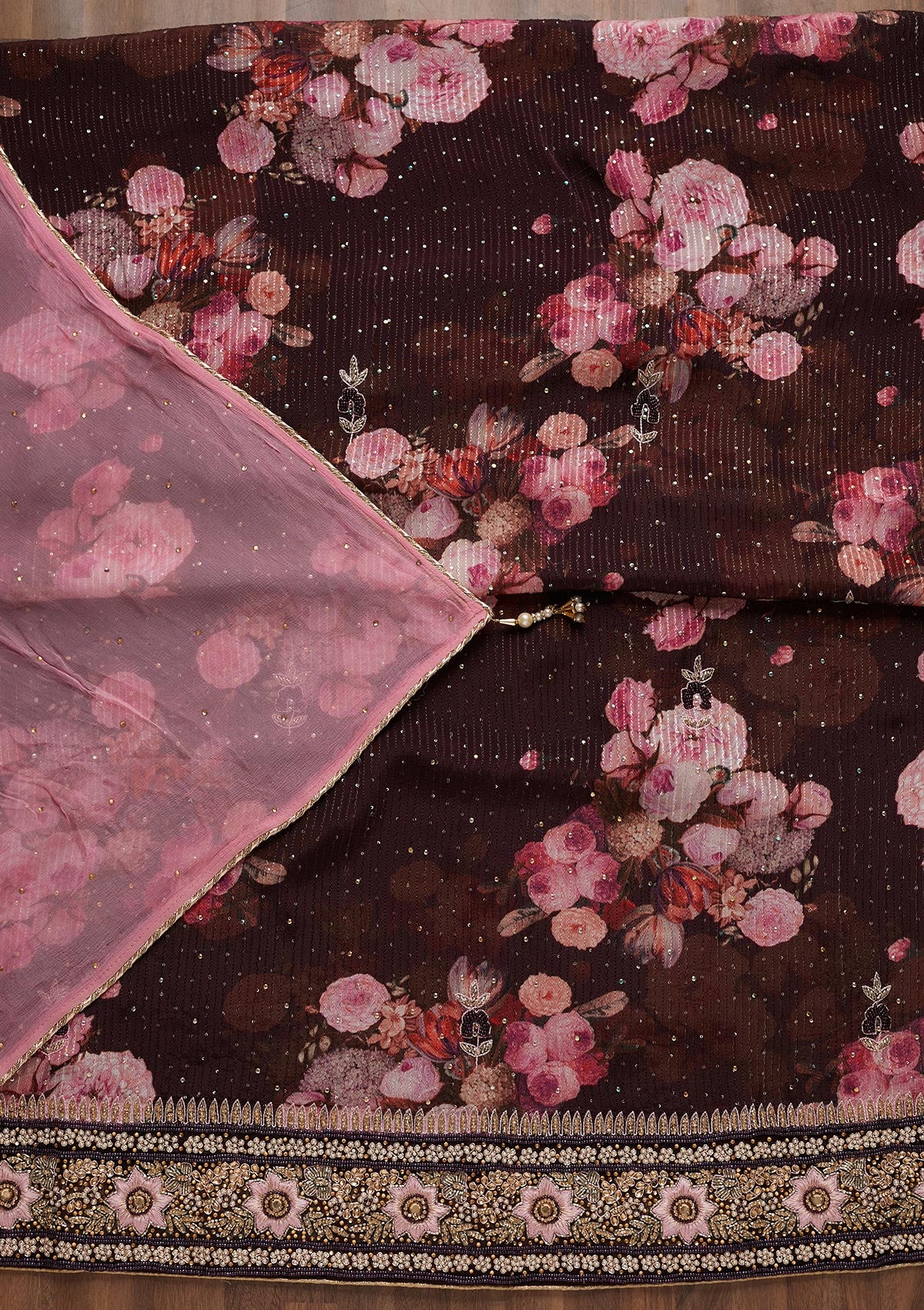 Wine Stonework Georgette Unstitched Salwar Suit - Koskii