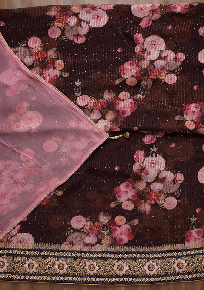 Wine Stonework Georgette Unstitched Salwar Suit - Koskii