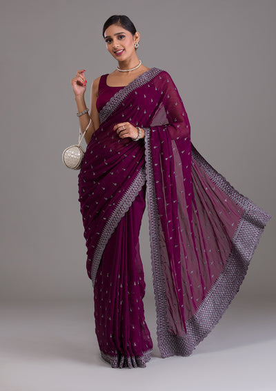 Wine Stonework Georgette Saree-Koskii