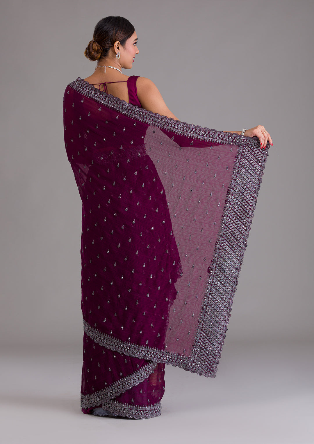 Wine Stonework Georgette Saree-Koskii