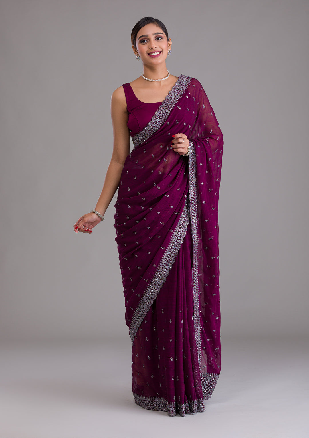 Wine Stonework Georgette Saree-Koskii