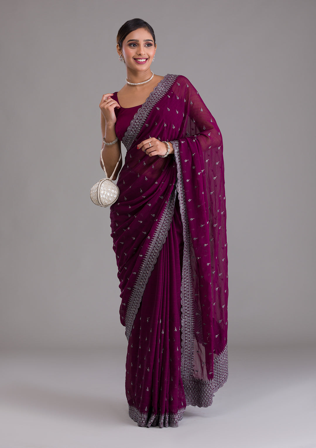 Wine Stonework Georgette Saree-Koskii