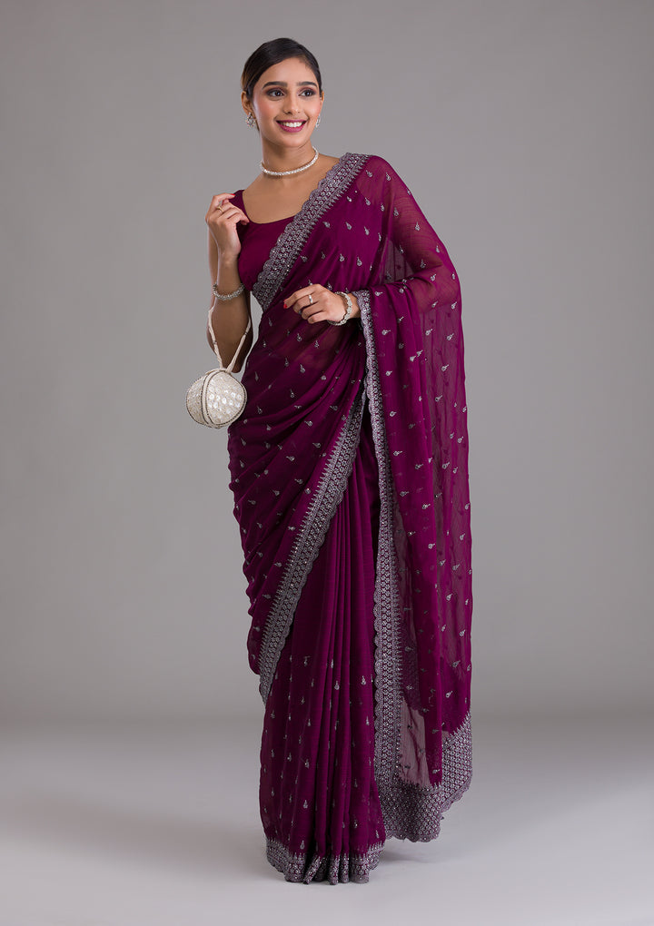 Wine Stonework Georgette Saree-Koskii
