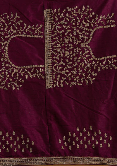 Wine Stonework Raw Silk Designer Semi-Stitched Lehenga - koskii