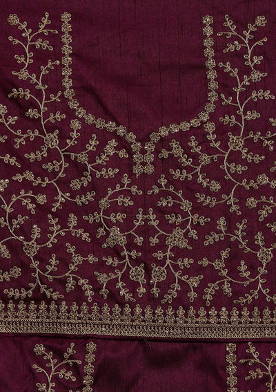 Wine Stonework Raw Silk Designer Semi-Stitched Lehenga - koskii