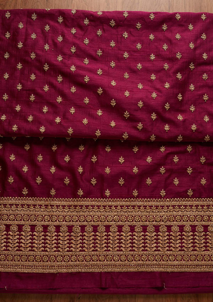 Wine Stonework Raw Silk Designer Unstitched Salwar Suit - koskii