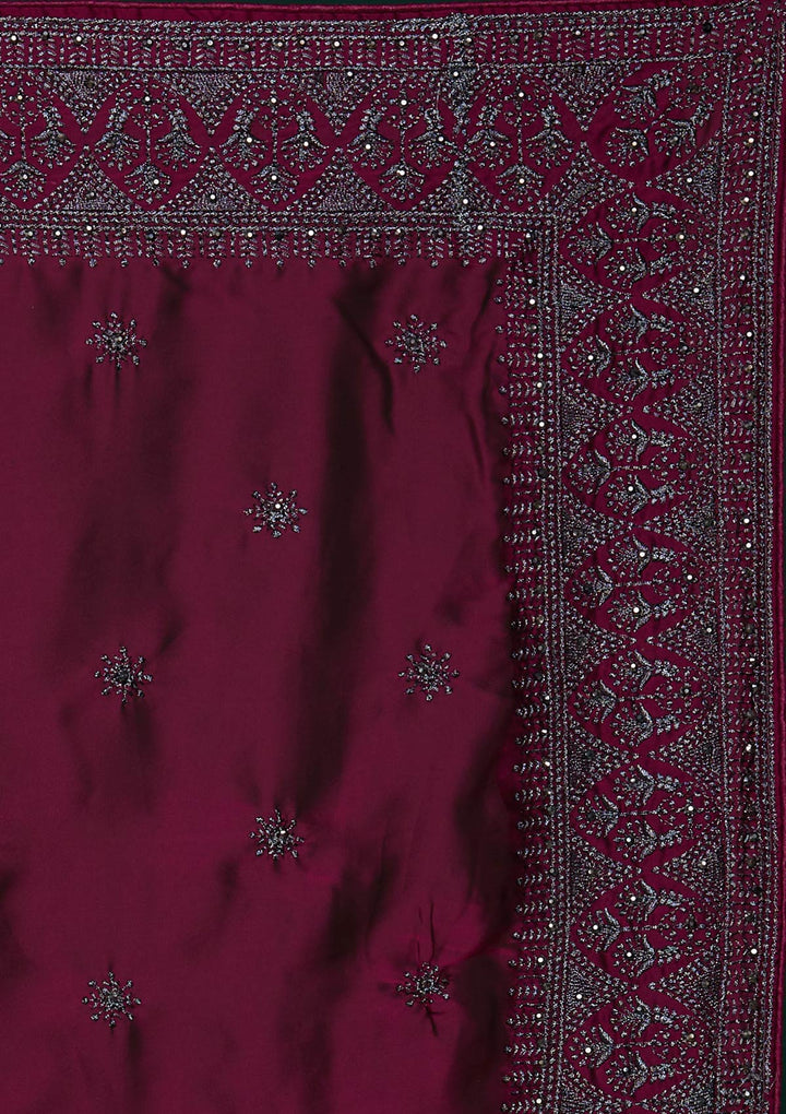 Wine Swarovski Satin Designer Saree-Koskii
