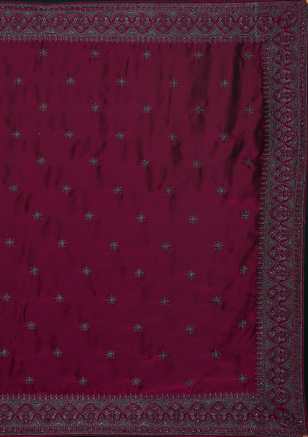 Wine Swarovski Satin Designer Saree-Koskii