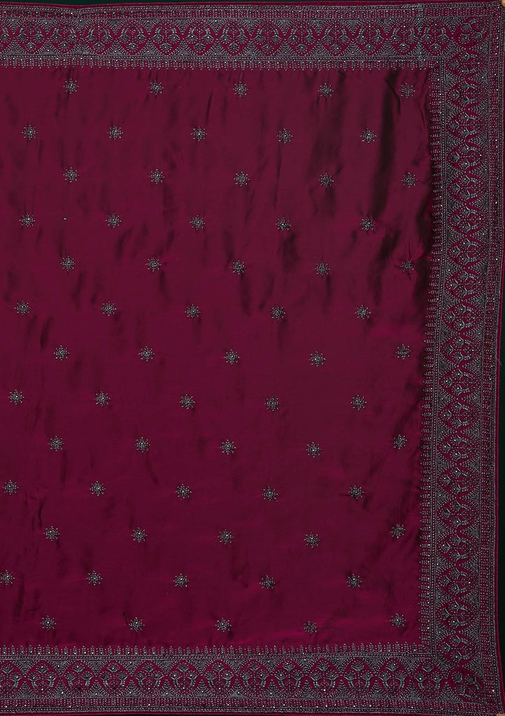 Wine Swarovski Satin Designer Saree-Koskii