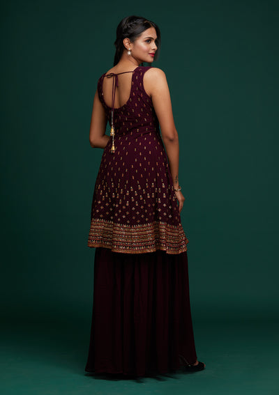 Wine Swarovski Georgette Designer Salwar Suit - Koskii