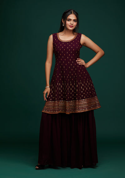 Wine Swarovski Georgette Designer Salwar Suit - Koskii