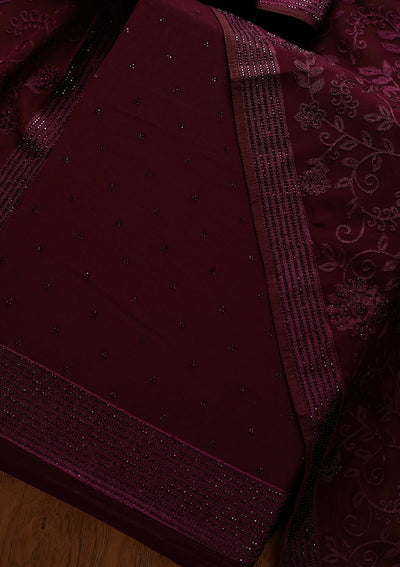 Wine Swarovski Georgette Designer Unstitched Salwar Suit - koskii