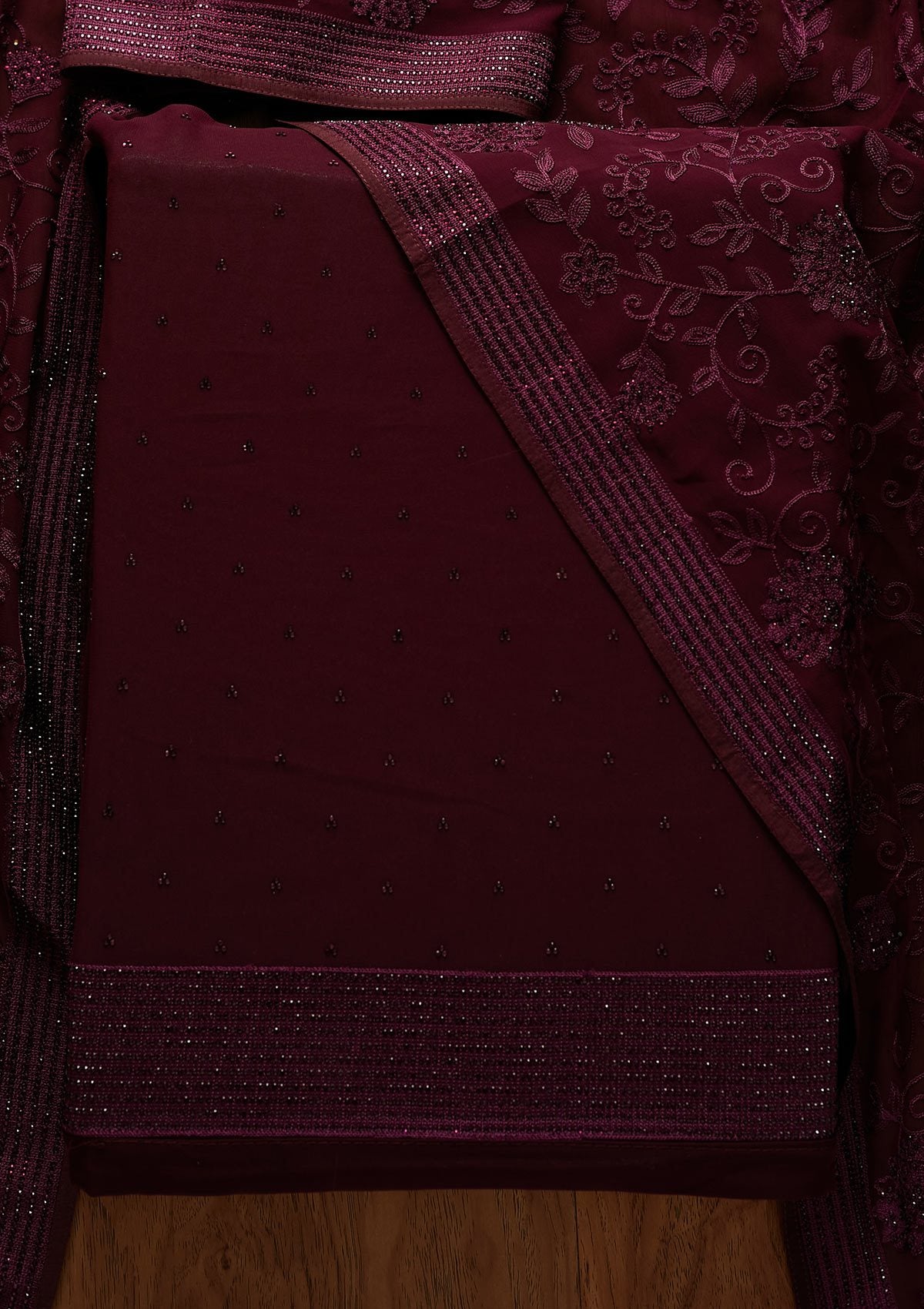 Wine Swarovski Georgette Designer Unstitched Salwar Suit - koskii