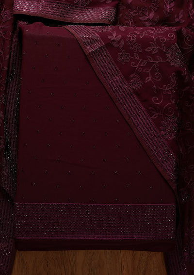 Wine Swarovski Georgette Designer Unstitched Salwar Suit - koskii