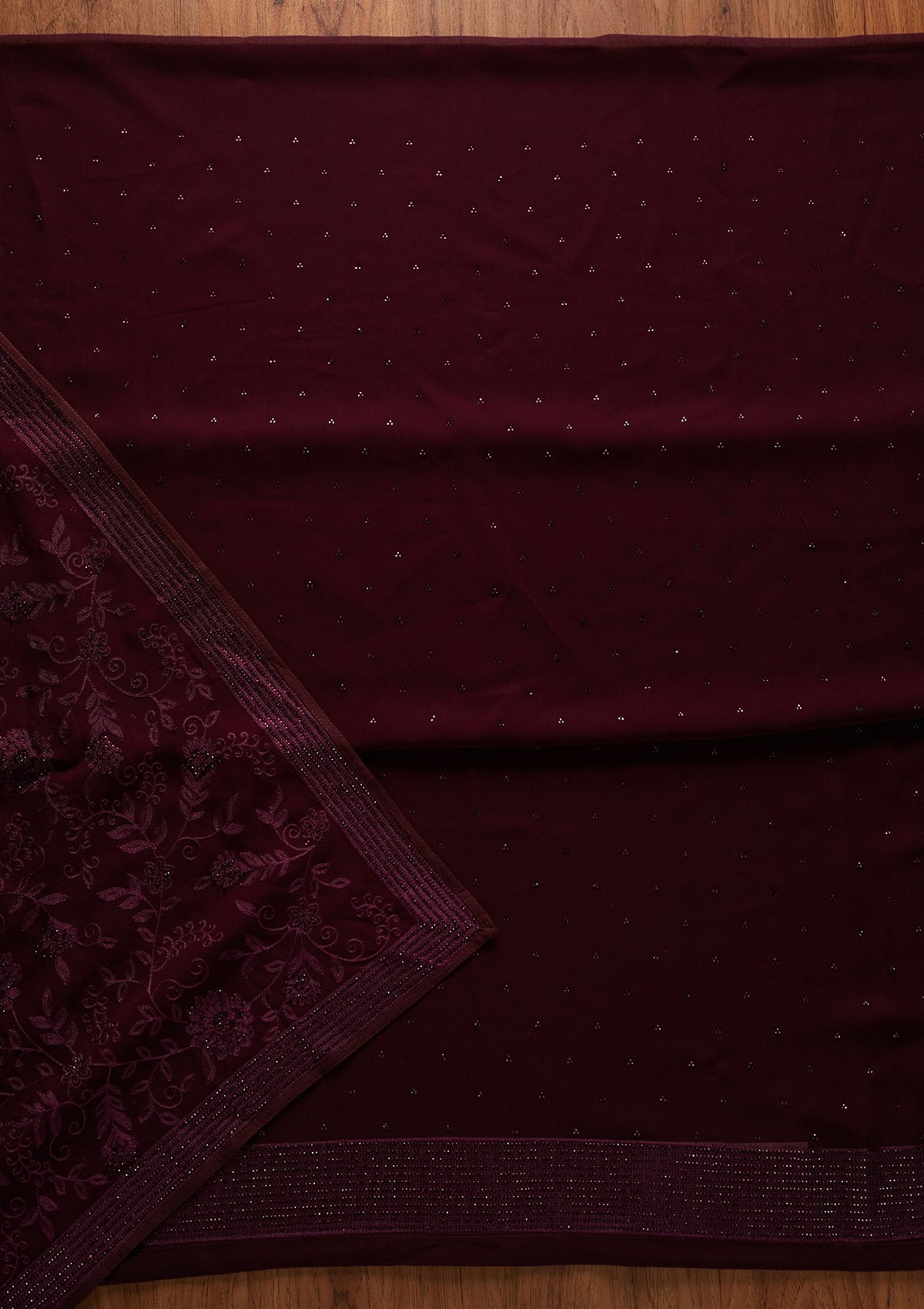 Wine Swarovski Georgette Designer Unstitched Salwar Suit - koskii