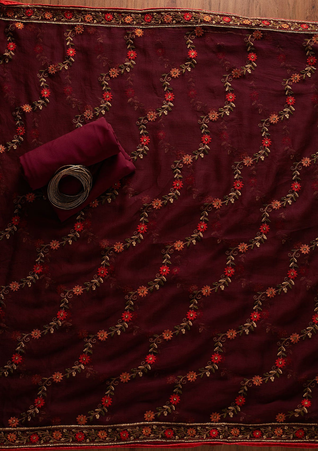 Wine Swarovski Georgette Designer Unstitched Salwar Suit - koskii