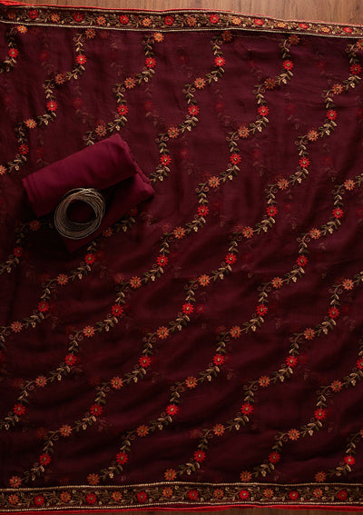 Wine Swarovski Georgette Designer Unstitched Salwar Suit - koskii