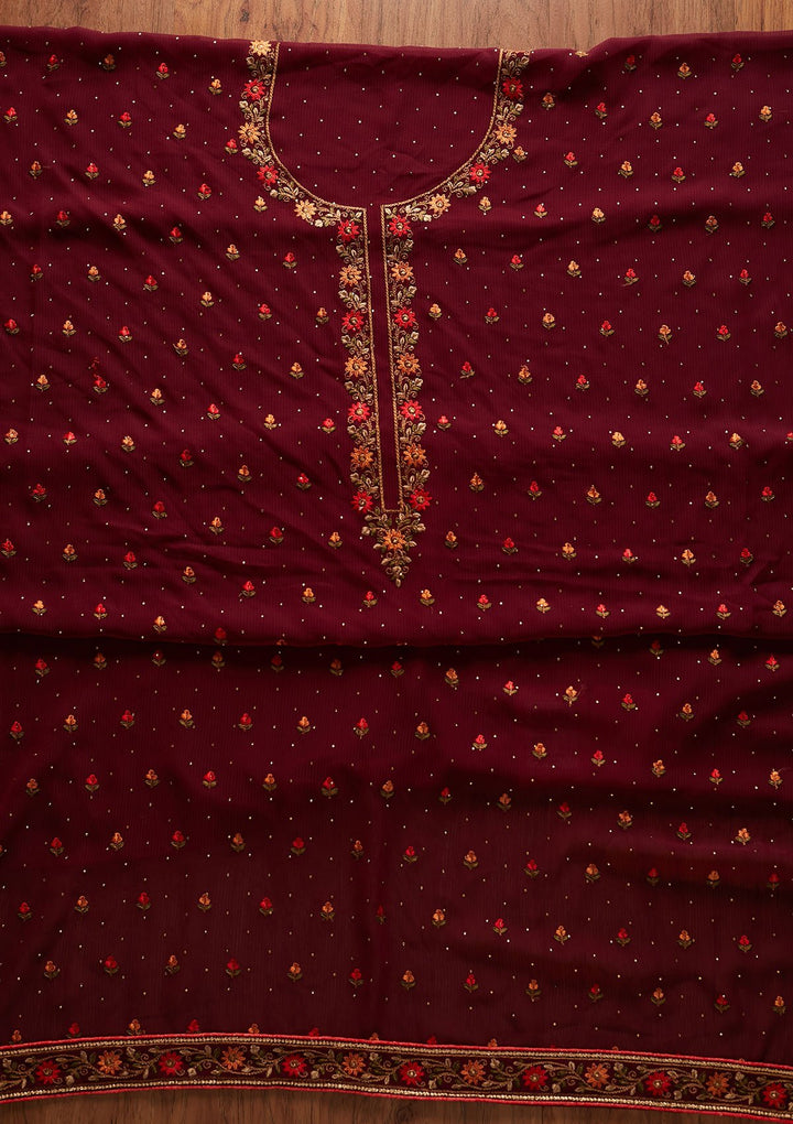 Wine Swarovski Georgette Designer Unstitched Salwar Suit - koskii