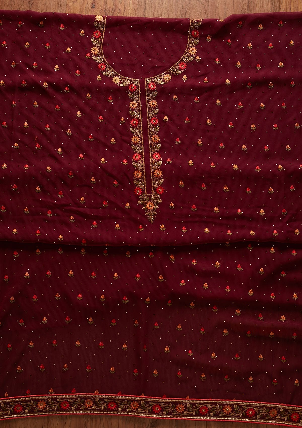 Wine Swarovski Georgette Designer Unstitched Salwar Suit - koskii