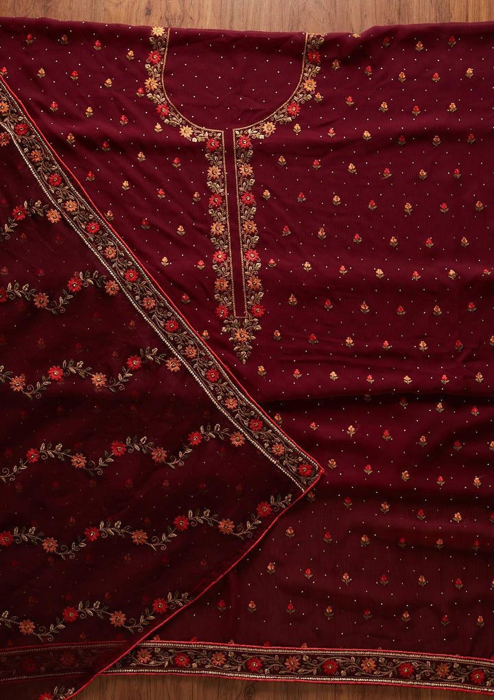 Wine Swarovski Georgette Designer Unstitched Salwar Suit - koskii