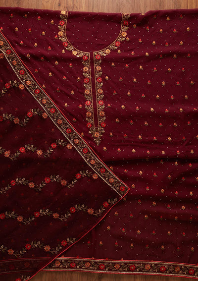 Wine Swarovski Georgette Designer Unstitched Salwar Suit - koskii