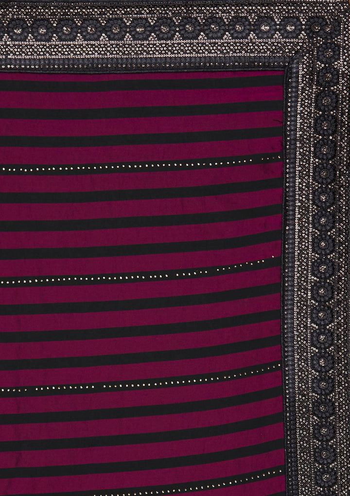 Wine Swarovski Georgette Saree - Koskii