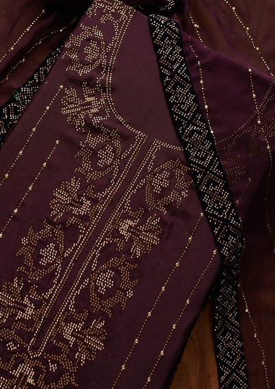 Wine Swarovski Semi Crepe Designer Unstitched Salwar Suit - koskii