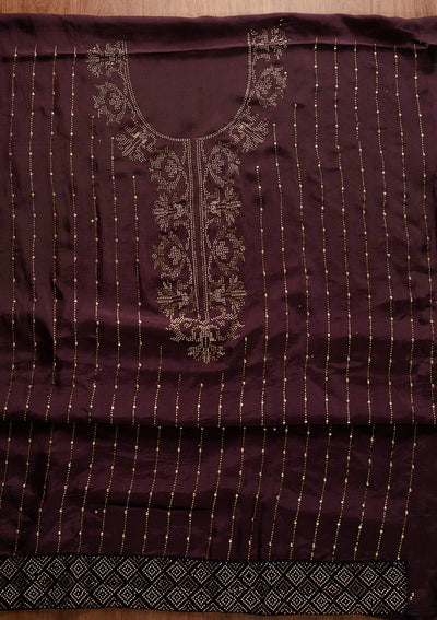 Wine Swarovski Semi Crepe Designer Unstitched Salwar Suit - koskii
