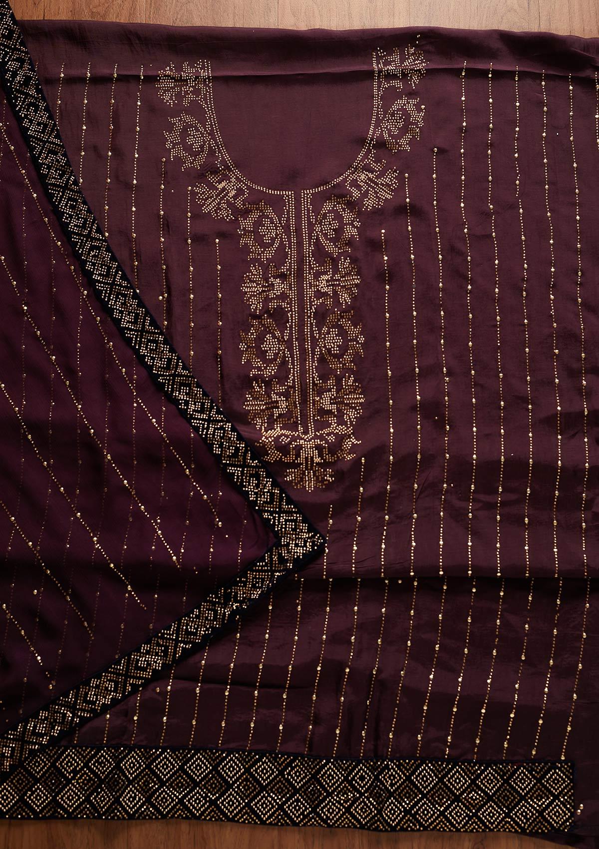 Wine Swarovski Semi Crepe Designer Unstitched Salwar Suit - koskii