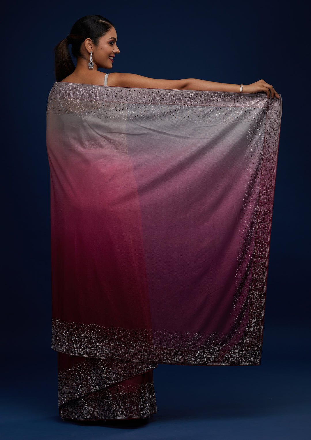 Wine Swarovski Tissue Designer Saree - Koskii