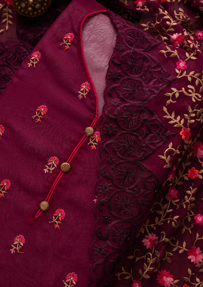 Wine Threadwork Georgette Designer Unstitched Salwar Suit - Koskii