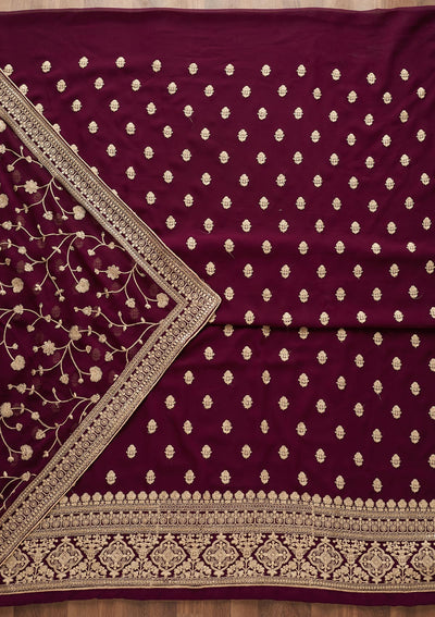Wine Threadwork Georgette  Unstitched Salwar Suit - Koskii