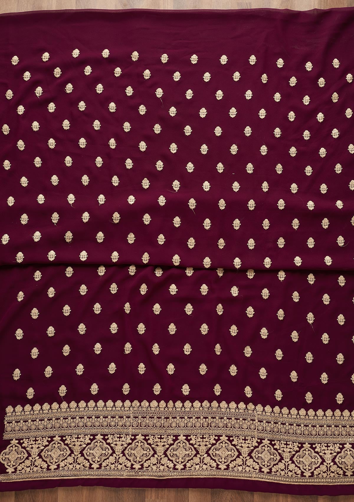Wine Threadwork Georgette  Unstitched Salwar Suit - Koskii