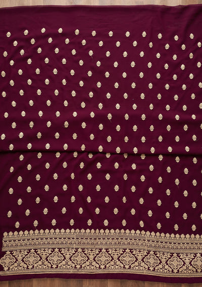 Wine Threadwork Georgette  Unstitched Salwar Suit - Koskii