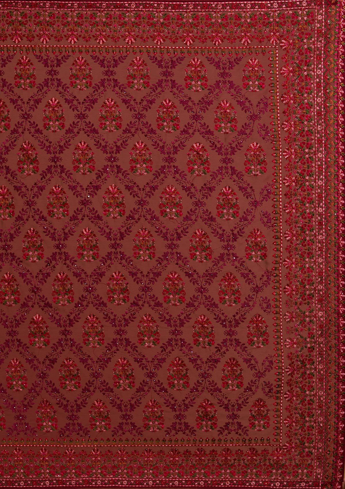 Wine Threadwork Georgette Designer Saree - koskii